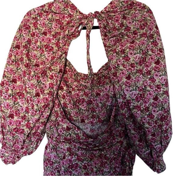 Nasty Gal Floral Print Balloon Sleevee Ruched Mini Dress. Size 6. - Picture 4 of 11